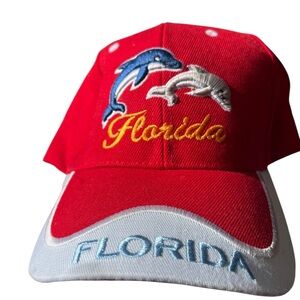 Vintage Deadstock Red Florida Cap with Dolphin Embroidery